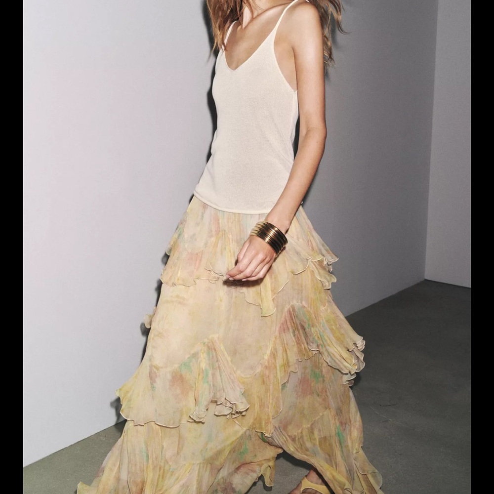 Zara ZW Collection Printed Ruffle Skirt
